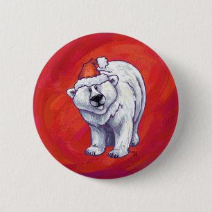Polar Bear Christmas On Red 6 Cm Round Badge