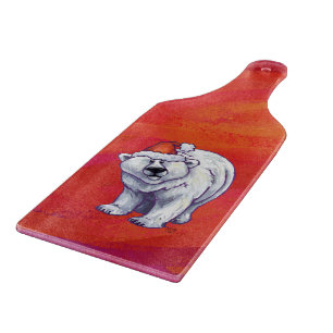 Polar Bear Christmas On Red Cutting Board