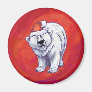 Polar Bear Christmas On Red Magnet