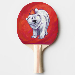 Polar Bear Christmas On Red Ping Pong Paddle
