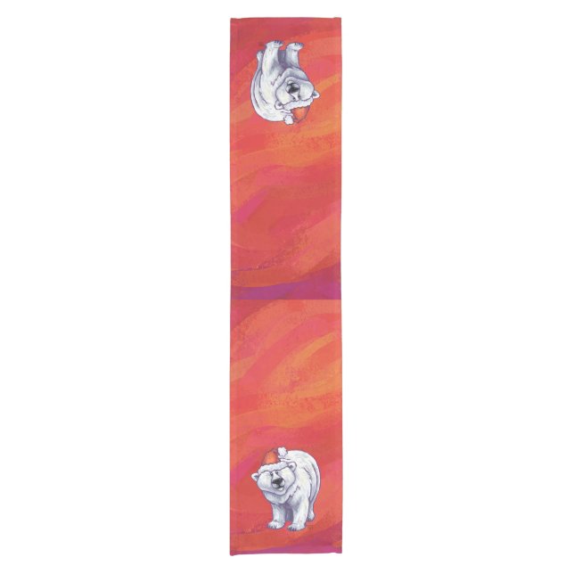 Polar Bear Christmas On Red Short Table Runner (Front)