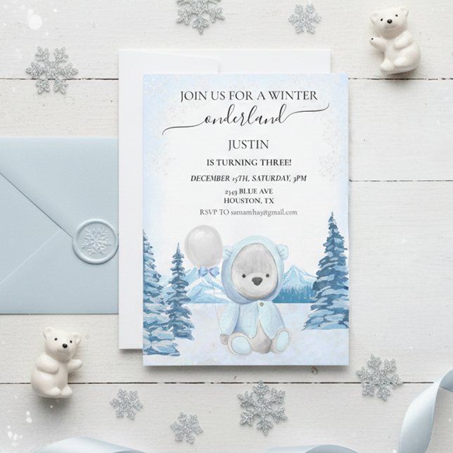Polar Bear Christmas One First Birthday Winter  Invitation (Creator Uploaded)