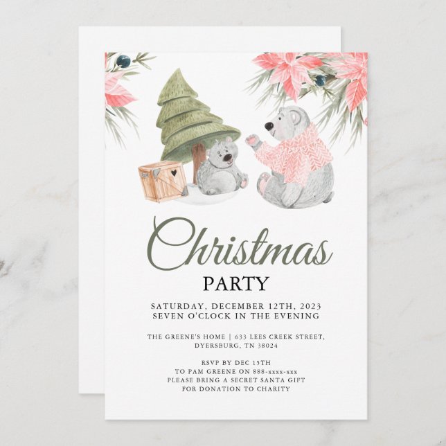 Polar Bear Christmas Party Invitation (Front/Back)