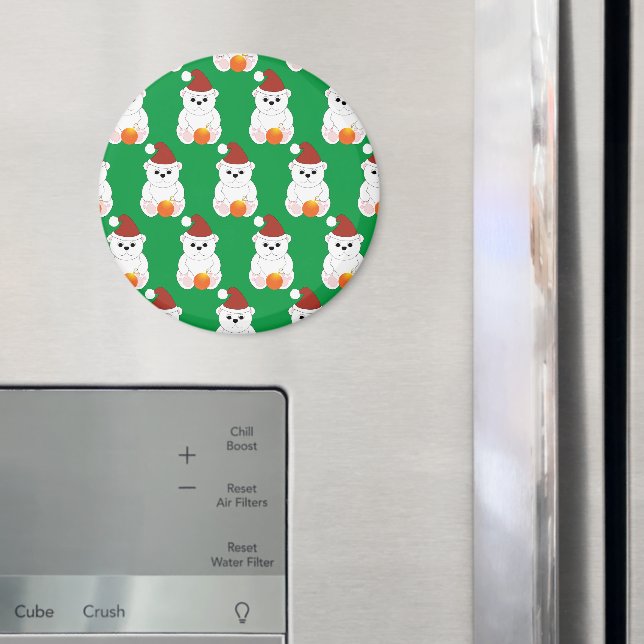 Polar bear Christmas Santa hat cute pattern green Magnet (In Situ (Fridge))