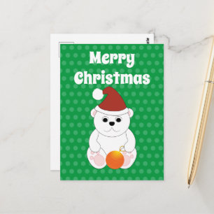 Polar bear Christmas Santa hat Personalise Postcard