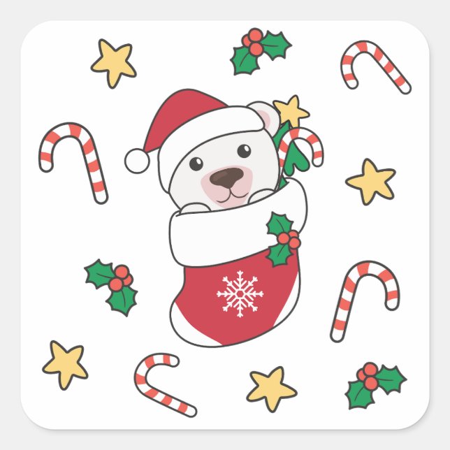 Polar Bear Christmas Snow Winter Animals Polar Square Sticker (Front)