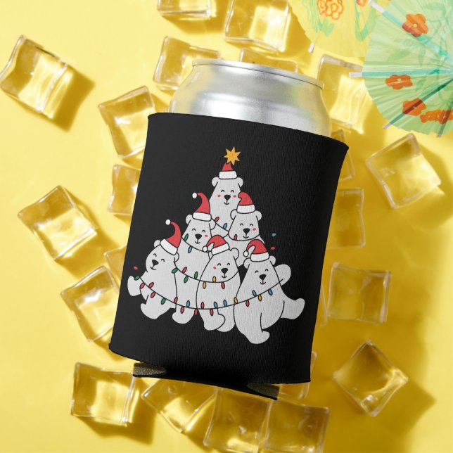 Polar Bear Christmas Tree Funny Animal Bears Can Cooler (In Situ Summer)