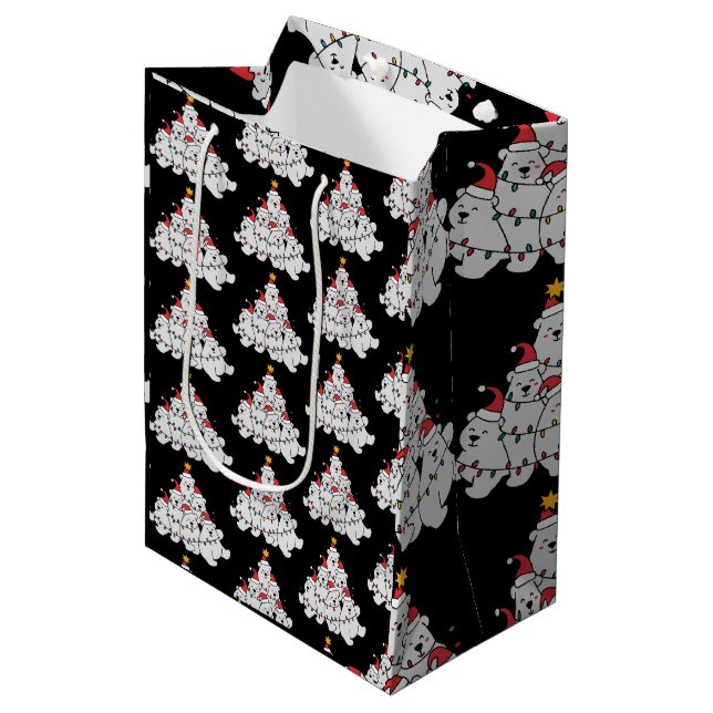Polar Bear Christmas Tree Funny Animal Bears Medium Gift Bag (Front Angled)