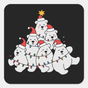 Polar Bear Christmas Tree Funny Animal Bears Square Sticker