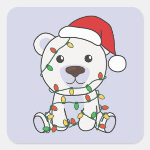Polar Bear Christmas Winter Animals Polar Bears Sq Square Sticker