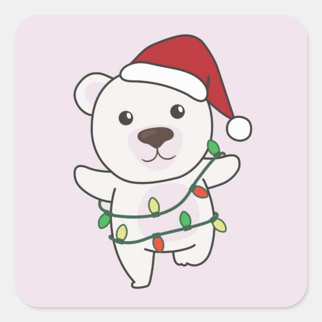 Polar Bear Christmas Winter Animals Polar Bears Sq Square Sticker (Front)