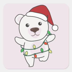 Polar Bear Christmas Winter Animals Polar Bears Sq Square Sticker