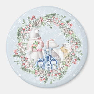 Polar Bear Christmas Wreath Magnet