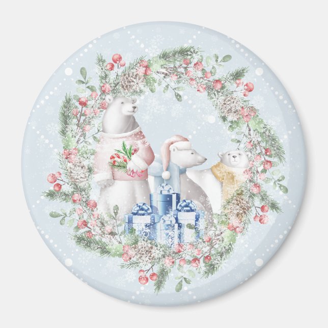 Polar Bear Christmas Wreath Magnet (Front)