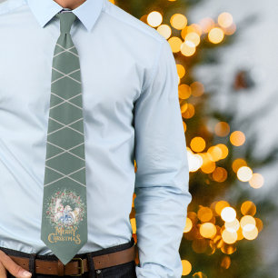 Polar Bear Christmas Wreath Neck Tie