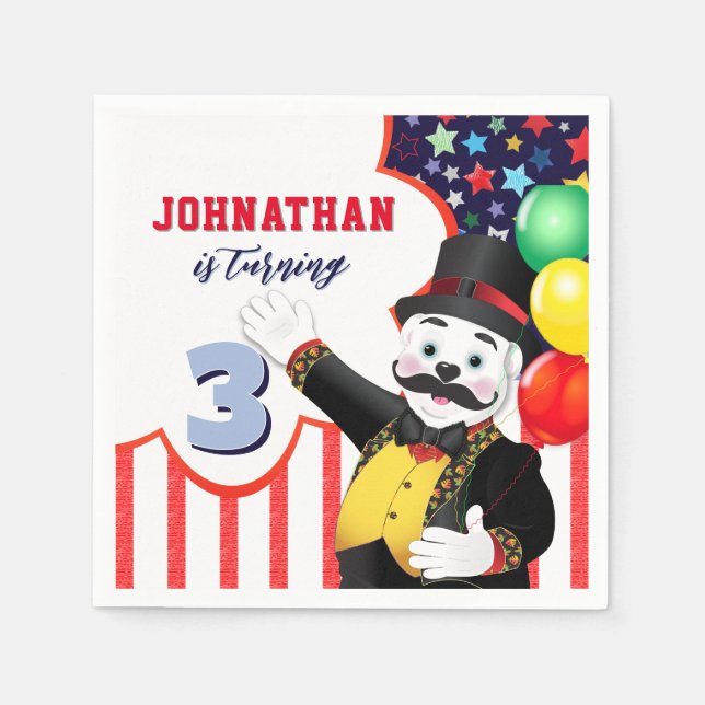 Polar Bear Circus Kids Birthday  Napkin (Front)