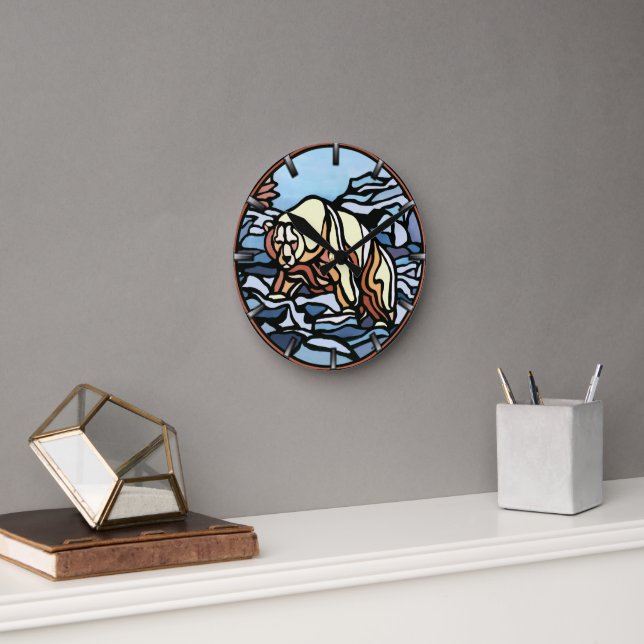 Polar Bear Clock Cool Tribal Bear Art Wall Clock (Office)