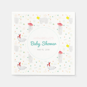 Polar Bear Coloful '80s Baby Shower Paper Napkins