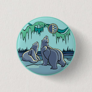 Polar Bear & Cub Button / Pin Wildlife Art Button