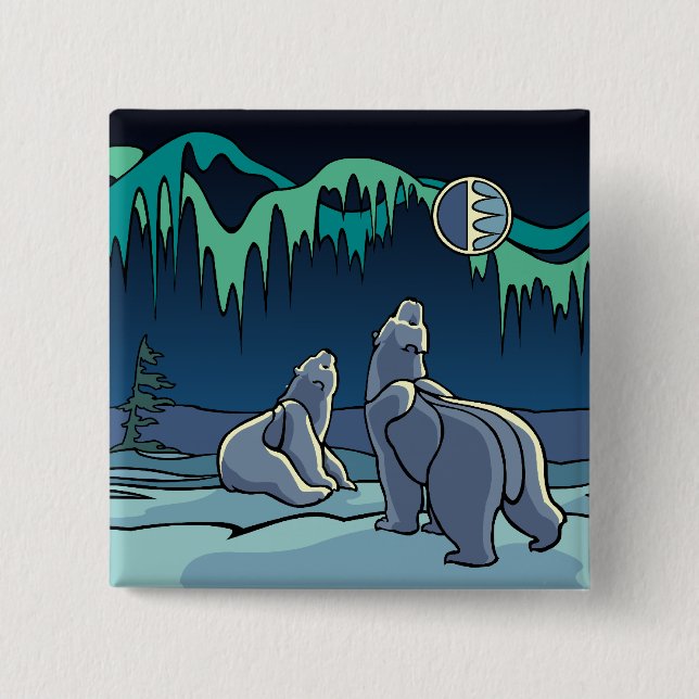 Polar Bear & Cub Button / Pin Wildlife Art Button (Front)