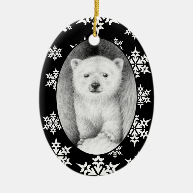 Polar Bear Cub Christmas Snowflake Ornament (Front)