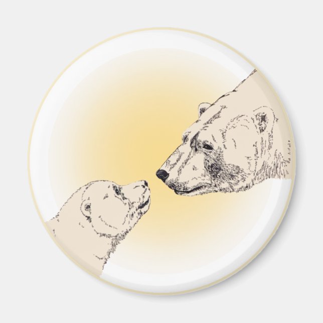 Polar Bear & Cub Fridge Magent Wildlife Art Gifts Magnet (Front)