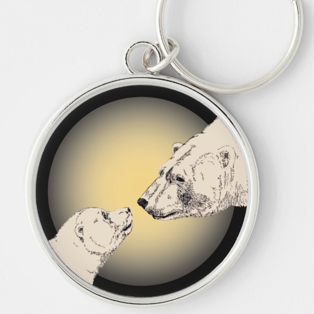 Polar Bear & Cub Key Chain Bear Art Keychain (Front)