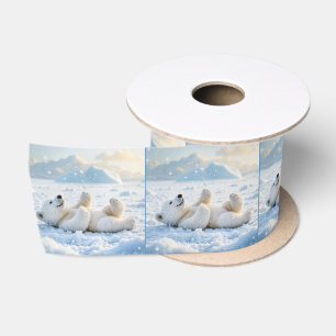 Polar Bear Cub On Ice  Satin Ribbon