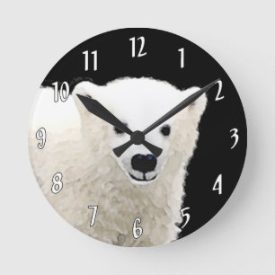 Polar Bear Cub Painting - Oiginal Wildlife Art Round Clock