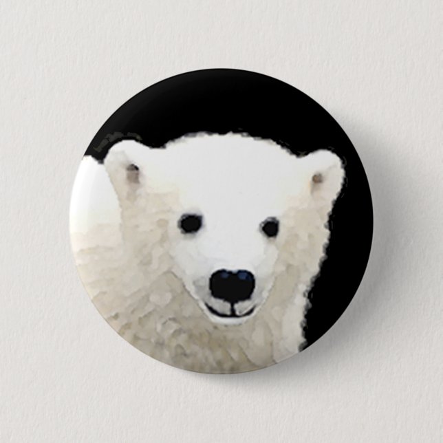 Polar Bear Cub Painting - Original Wildlife Art 6 Cm Round Badge (Front)