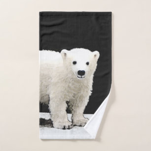 Polar Bear Cub Painting - Original Wildlife Art Bath Towel Set