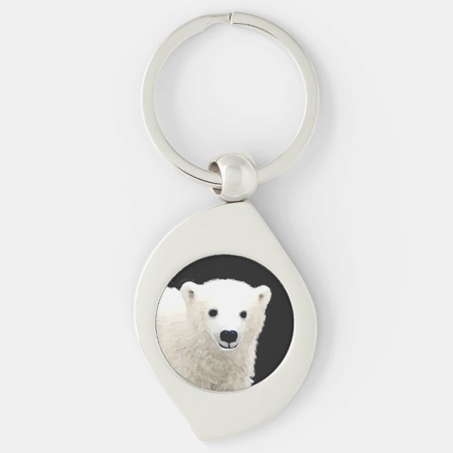 Polar Bear Cub Painting - Original Wildlife Art Key Ring (Front)