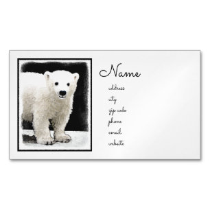 Polar Bear Cub Painting - Original Wildlife Art Magnetic Business Card