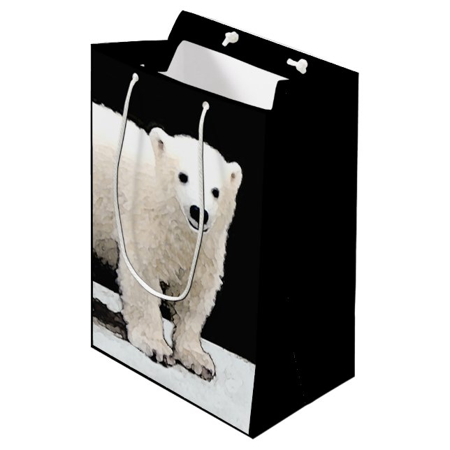 Polar Bear Cub Painting - Original Wildlife Art Medium Gift Bag (Front Angled)