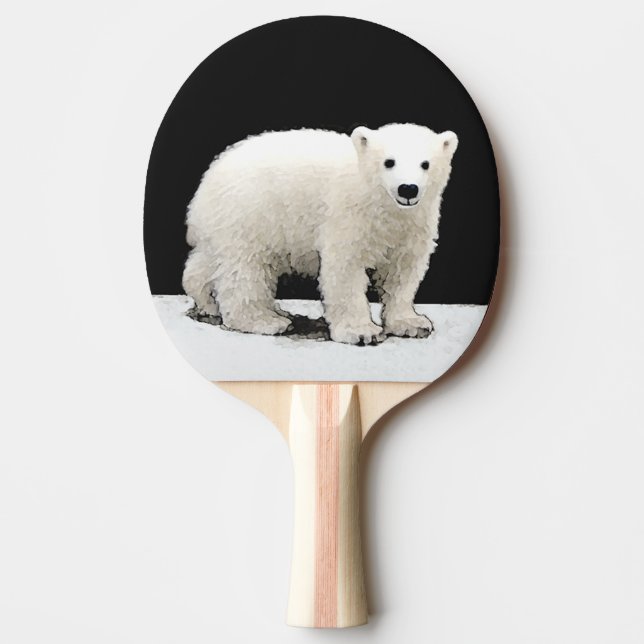 Polar Bear Cub Painting - Original Wildlife Art Ping Pong Paddle (Front)
