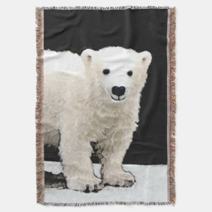 Polar Bear Cub Painting - Original Wildlife Art Throw Blanket