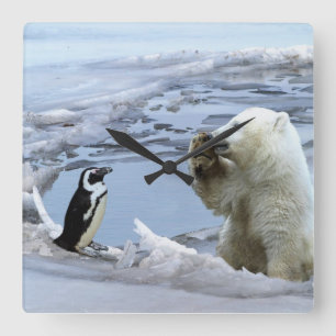 Polar Bear Cub & Penguin Best Friends Wall Clock