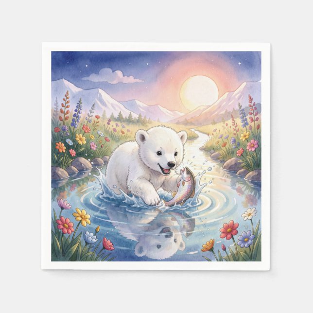 Polar Bear Cub Playing with a Fish Napkin (Front)