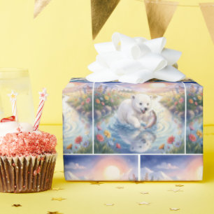 Polar Bear Cub Playing with a Fish Wrapping Paper