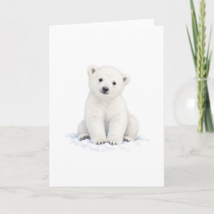 Polar Bear Cub Sitting in Snow Card