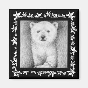 Polar Bear Cub Snowflake Christmas Magnet