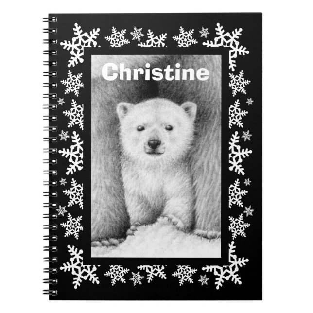 Polar Bear Cub Snowflake Christmas Notebook (Front)