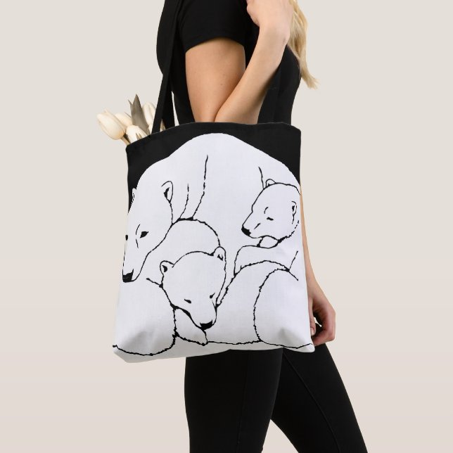 Polar Bear & Cub Tote Bag Bear Art Shopping Bag (Close Up)