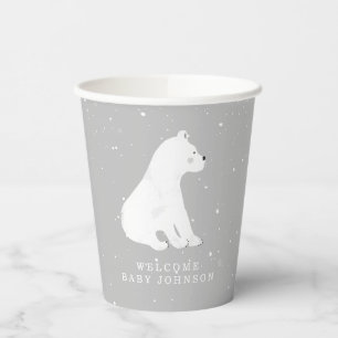 Polar Bear Cub Winter Grey Neutral Baby Shower Paper Cups