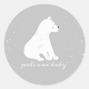 Polar Bear Cub Winter Snow Grey Baby Shower Classic Round Sticker