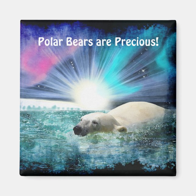Polar Bear Cubs & Aurora Wildlife Art Magnet (Front)