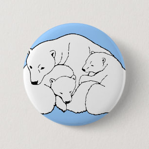 Polar Bear & Cubs Button / Pin Wildlife Art Button