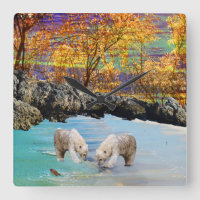 Polar Bear Cubs Fishing,