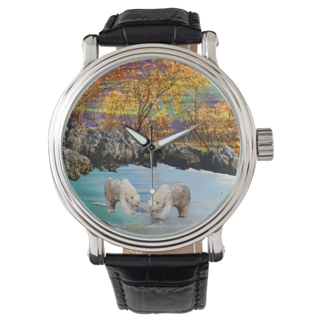Polar Bear Cubs Fishing, Watch (Front)