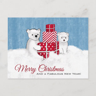 Polar Bear Cubs With Red Christmas Gifts Postcard